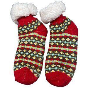 extra thick slipper socks red white soft foe fur size medium READ